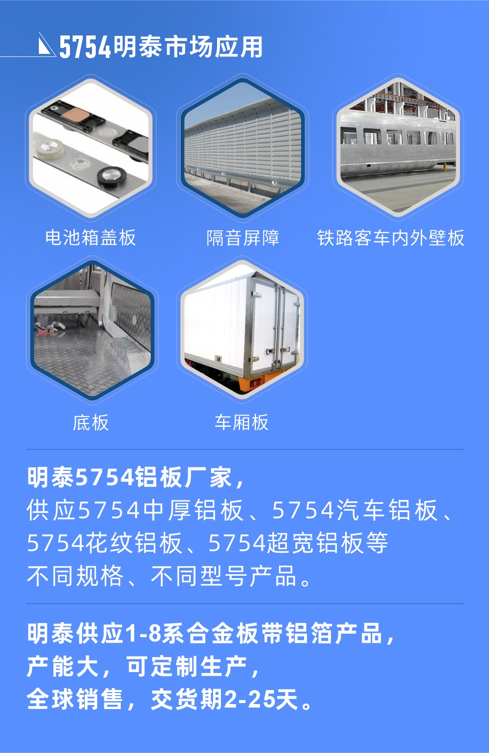 明泰5754鋁板優(yōu)勢

　　1、可焊接性能強，焊接裂縫的傾向低，焊縫和基體金屬的強度高。

　　2、表面的氧化物較少，軋制板材的表面質(zhì)量好，光滑無裂紋，無腐蝕斑點和硝鹽痕跡。

　　3、5754鋁板屬于中高強度的鋁合金，疲勞性能和耐腐蝕性能好。

　　4、可根據(jù)客戶需求定制不同厚度、不同版型的5754鋁板產(chǎn)品。

　　5754鋁板生產(chǎn)以及包裝要求
　　1、表面不允許有裂紋、腐蝕斑點和硝鹽痕跡。

　　2、表面上允許有深度不超過缺陷所在部位壁厚公稱尺寸8%的起皮、氣泡、表面粗超和局部機械損傷，但缺陷深度不能超過0.5mm,缺陷總面積不超過板材總面積的5%。

　　3、允許供貨方沿型材縱向打光至表面光滑。

　　4、其他要求：有需求方和供貨方自己擬定。

